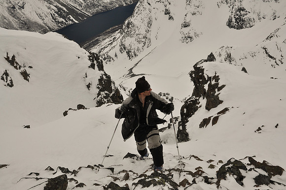 Rémy à la sortie du couloir sommital - Ura - Norway